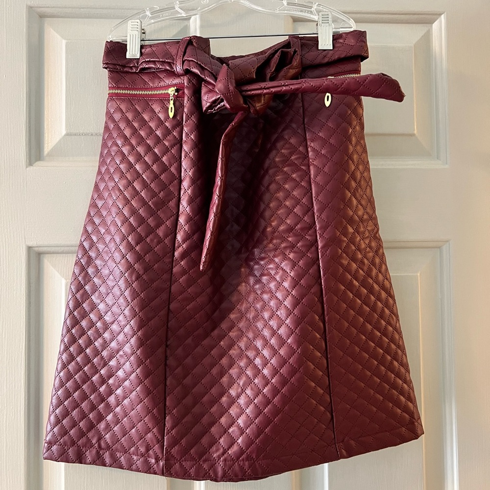 Faux Leather Skirt - Burgundy - Small (Soho Apparel)